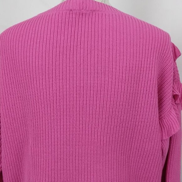Express | Fuchsia Pink Ruffle Ribbed Oversized Sweater | Size S - Picture 5 of 6